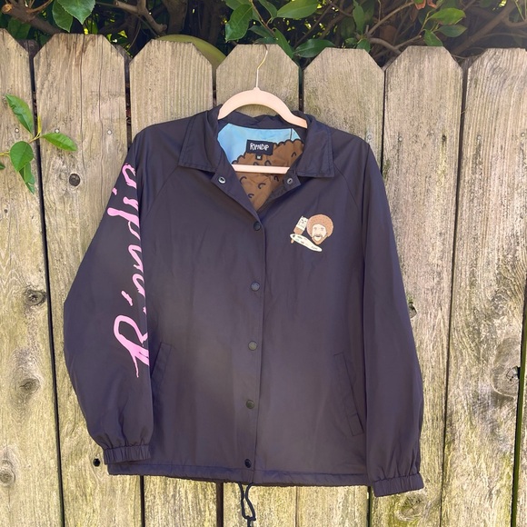 RIPNDIP x Bob Ross Coaches Jacket Lord Nermal - Beautiful Mountain RARE - Medium - Picture 1 of 9